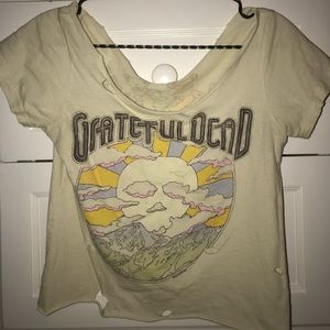 Off the shoulder ripped greatful dead cropped tee
